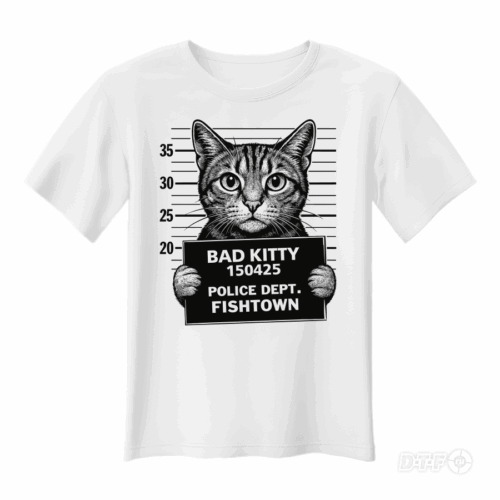 Принт "BAD KITTY" — кот преступник. Векторный макет для DTF печати.