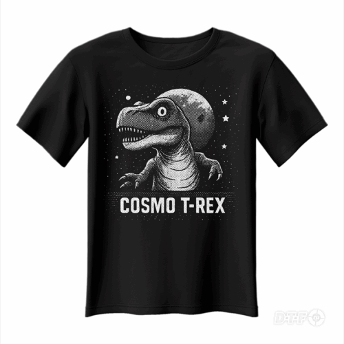 Космический динозавр "COSMO T-REX". Векторный макет для DTF печати.