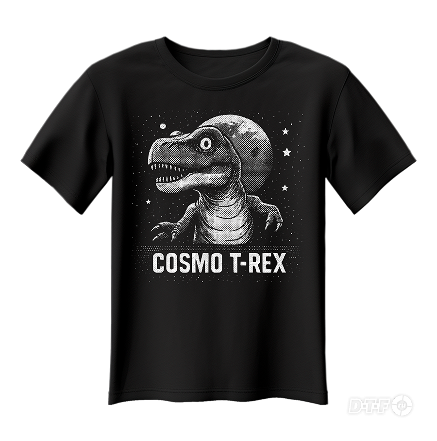 Космический динозавр "COSMO T-REX". Векторный макет для DTF печати.