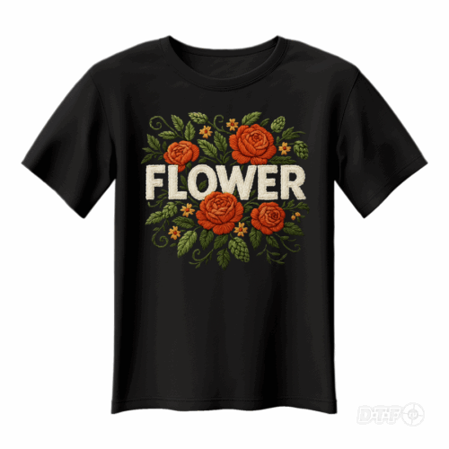 Принт "Вышивка цветы Flower". Векторный макет для DTF печати.